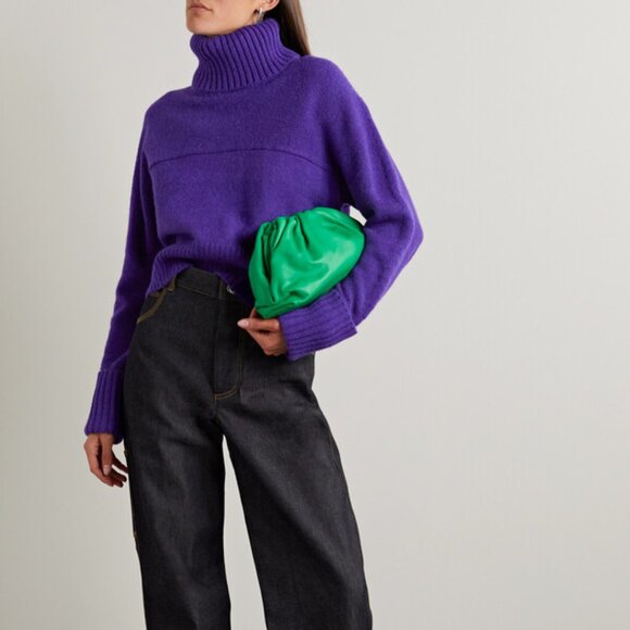 Christopher John Rogers Purple Cropped-Cuff Alpaca/Wool Turtleneck Sweater Sz S - Picture 1 of 10